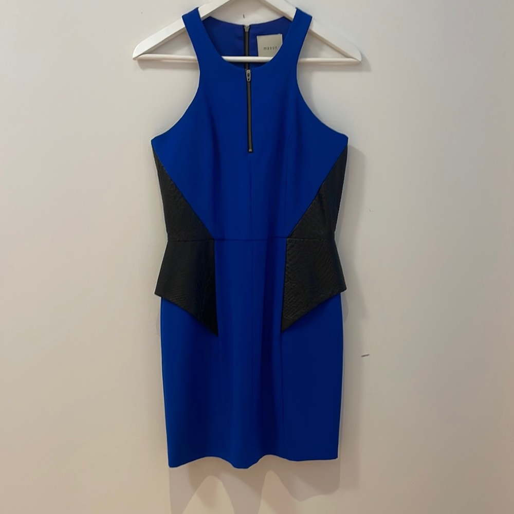 Mason blue dress with faux leather detail